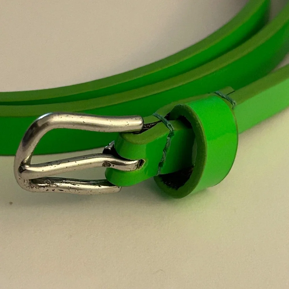 Coldwater Creek Womens XLG Skinny Neon Green Belt Silver Buckle